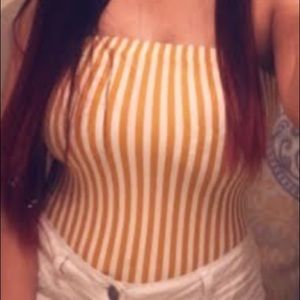 Vertically Striped Yellow and White Bodysuit